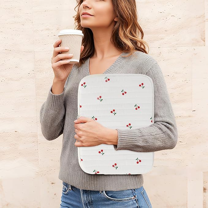 Puffy Laptop Sleeve 13-15.6 Inch Cute Quilted Laptop Protective Case Padded Floral Computer Sleeve for MacBook (B-Cherry, 15 Inch)