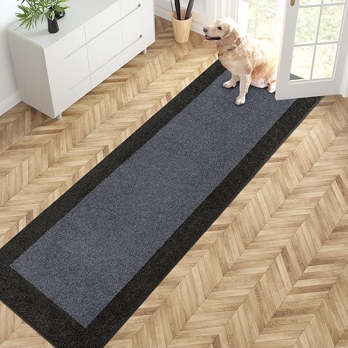 PURRUGS Dirt Trapping Door Mat 24" x 84", Non-Slip Washable Entry Mat, Dog Doormat, Front Door Mat, Super Absorbent Entrance Mat for Muddy Shoes & Paws, Bluish Grey & Charcoal