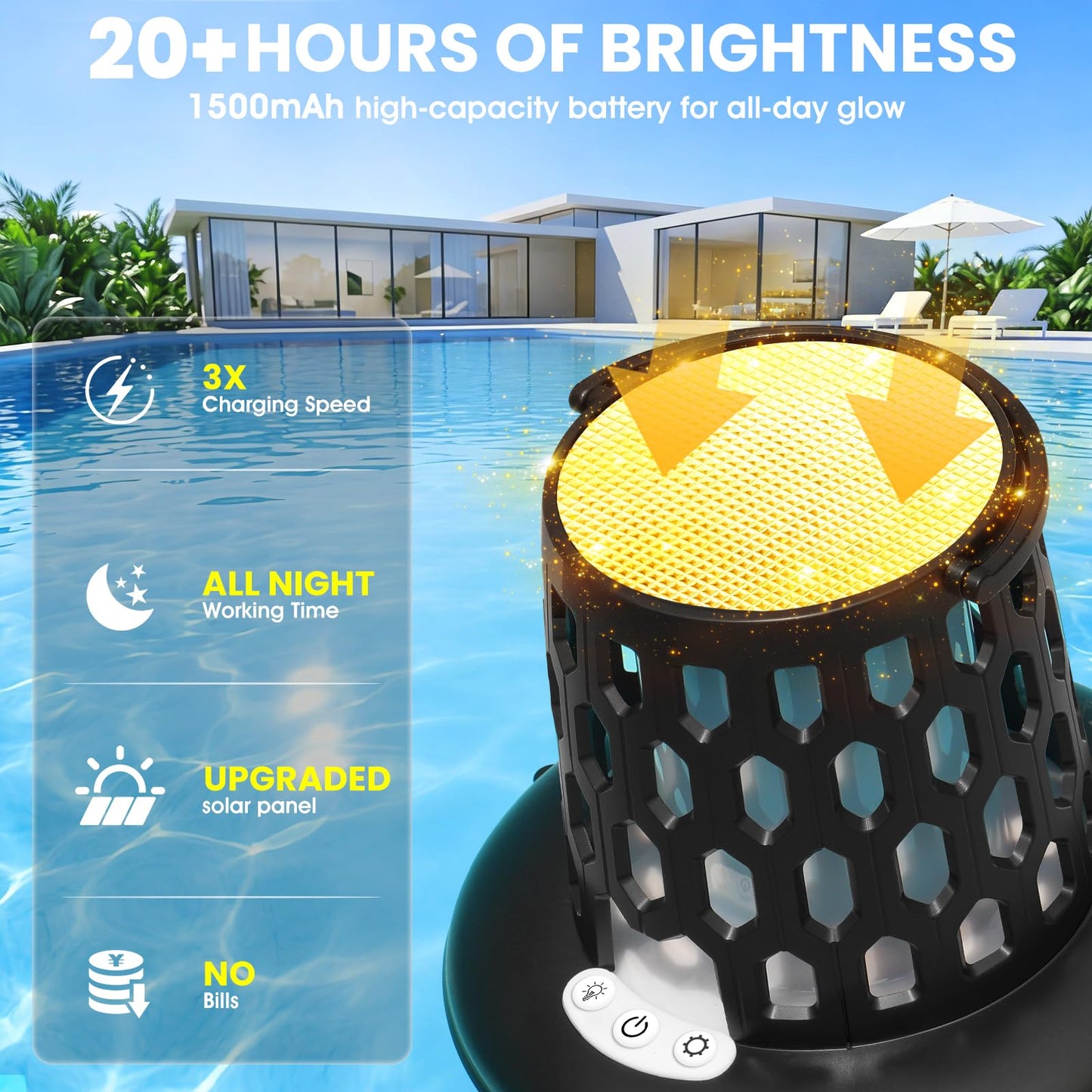 PoolBliss Solar Pool Lights,Flame Floating Pool Lights with Underwater Light,IP68 Waterproof Solar Powered Pool Lighting, 10 Light Modes Hangable Floating Light for Pool Party,Pond Outdoor Decor,2PCS