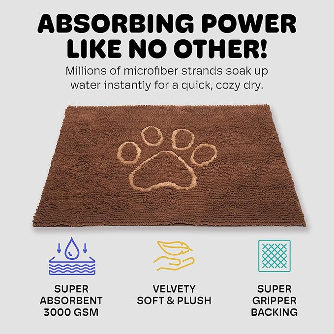 Dog Gone Smart Dirty Dog Doormat - Fast Drying Rug with Super Gripper Backing for Clean Floors - Super Absorbent Microfiber and Machine Washable Mat for Muddy Paws - Mocha
