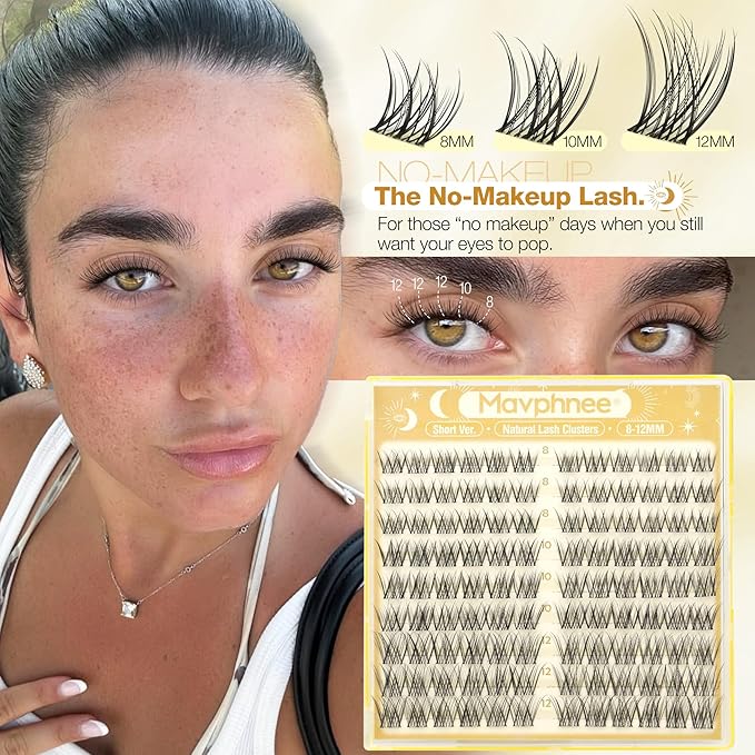 8-12MM Natural Lash Clusters Short Eyelash Clusters Clear Band Cluster Lashes Extensions Wispy Individual Lashes CC Curve Fluffy Pestañas Postizas Naturales 108PCS Cluster Eyelash Extensions