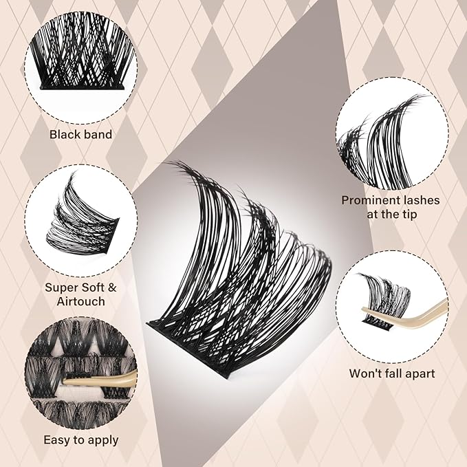 JMS&JMS Lash Clusters 8-18mm Eyelash Clusters Wispy DIY Lash Extensions Super Thin Band Soft and Easy to Wear (MISS BELLA-8-18mix)