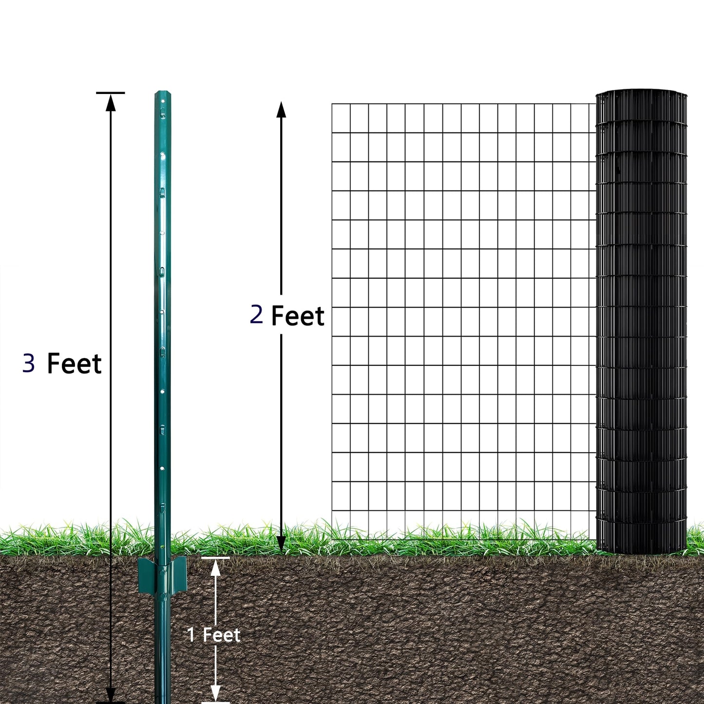 ARIFARO Fence Posts 3 Feet Sturdy Duty Metal Fence Post, Pack of 10, No Dig Garden U Post for Wire Fencing Steel Post for Yard, Outdoor Wire