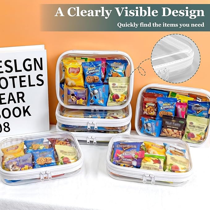 Clear Hard Shell Zipper Cases (6 Packs), Plastic Hard Sided Zippers Pouches Clear Hardshell Pencil Case For Storage, Diaper Bag Organizer Bliss Bins 6*Medium