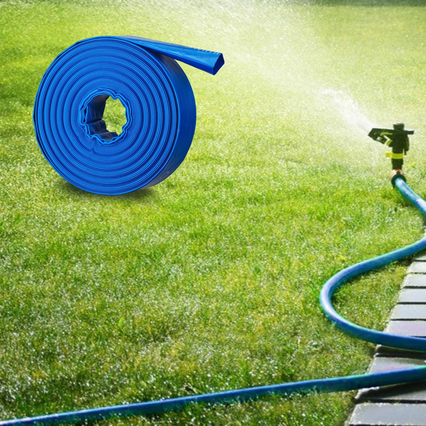 OasisTrim 2" x 50FT Pool Backwash Hose, Heavy-Duty Pool Hose, Lay Flat Discharge Hose, Durable Burst Resistant, Pool Filter Pump Water Drainage, Sump Pump Discharge, with 2 Clamps