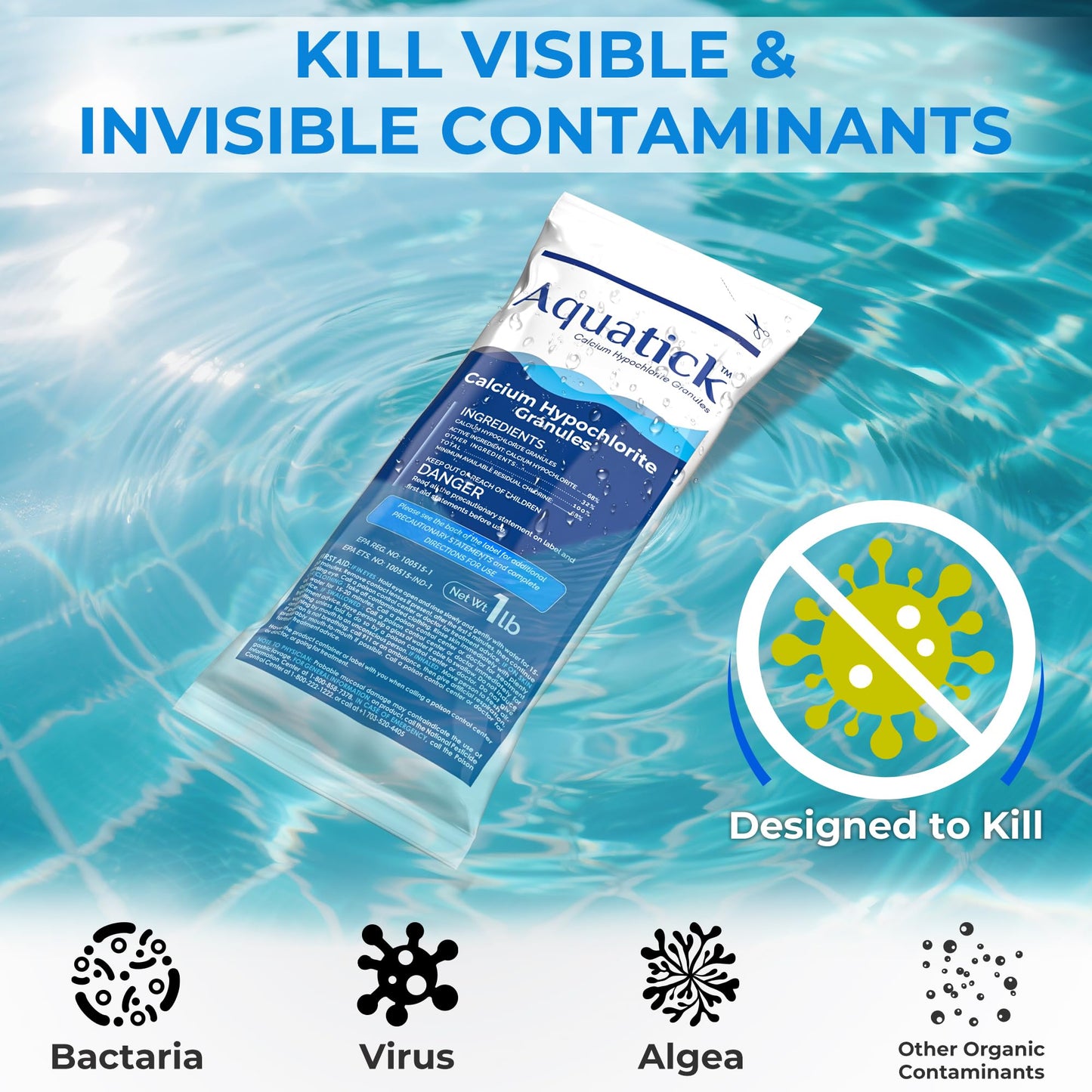 Pro-Grade Chlorine Pool Shock, 68% Cal-Hypo Granular Sanitizer, Prevents Bacteria & Algae, Restores Crystal Clear Water - Shock Treatment, Swimming Pool Chemical - 24 X 1lb