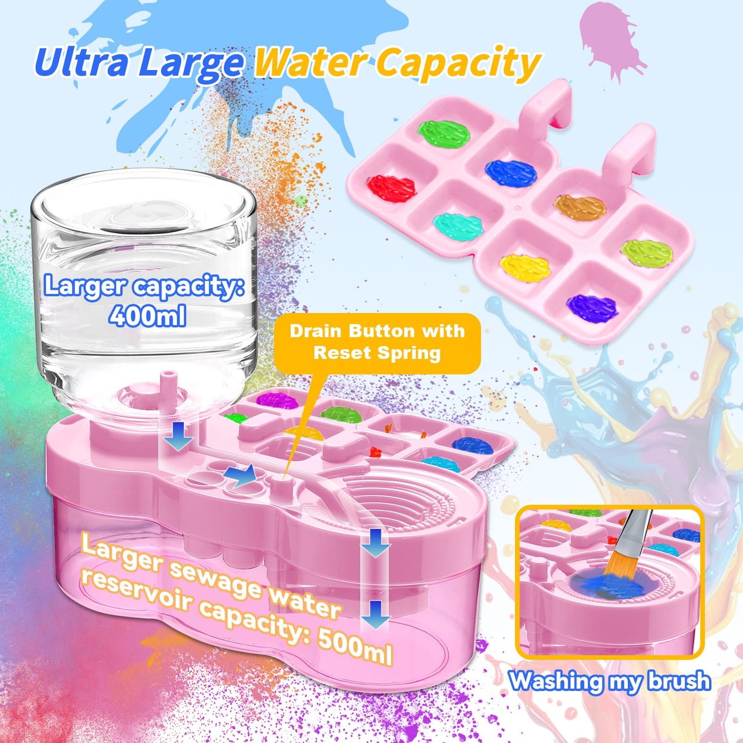 JEChrochen New Paint Brush Cleaner Tool, Acrylic Paint Brush Washing Station with Palette Face Paint Brush Water Cup for All Purpose Oil Watercolor Brush Painting Artist Professional Kits Accessories