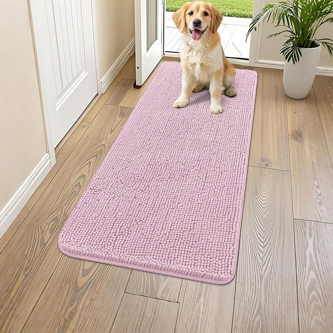 Smiry Dog Door Mat for Muddy Paws 47x24, Absorbs Moisture and Dirt Doormat, Non-Slip Washable Quick Dry Chenille Front Door Mat Indoor Entrance, Entryway Carpet for Inside Floor, Dusty Rose