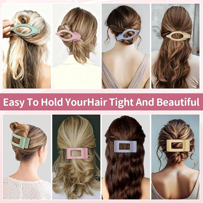 8Pcs French Flat Hair Clips for Women 2 Styles Claw Clips for Girls Matte Flat Hair Claw Clips for Thin and Thick Hair Large Non-slip Strong Hold Hair Accessories for Women (Light Colorful)