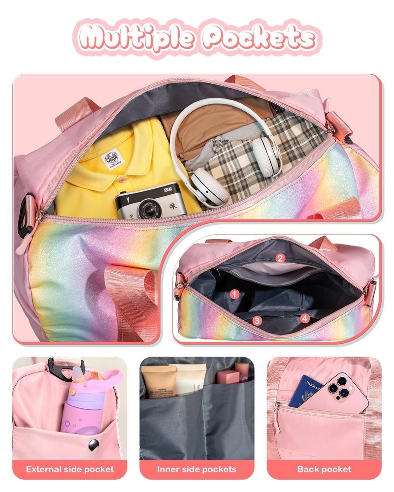 Vogewood 7 Year Old Girl Gifts-Girl Gym Bag with Shoe Compartment, Kid Personalized Weekender Overnight Bags, Initial Travel Tote with Makeup Pouch, Girls Kids Gift (Letter V)