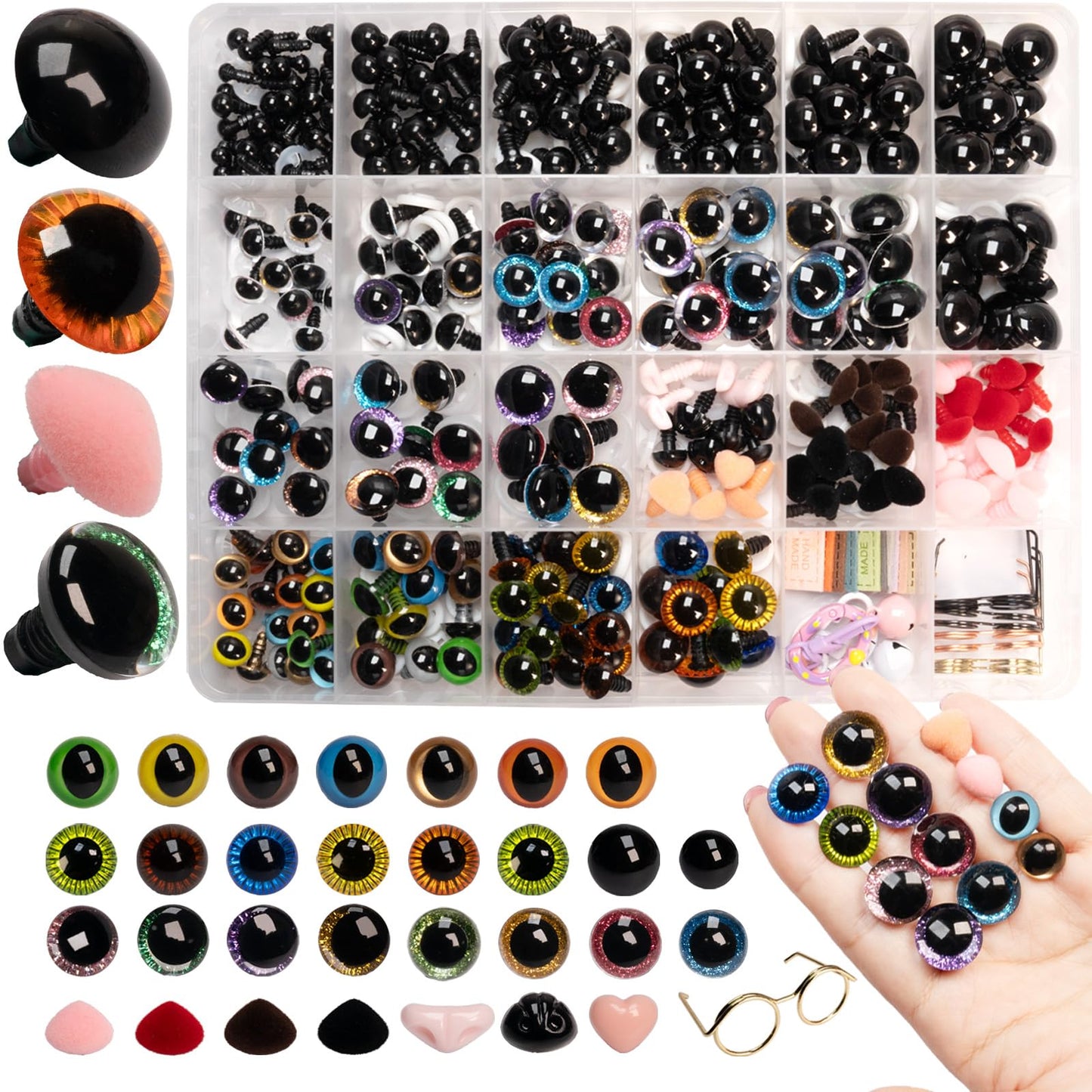 SEVENSUN 636 PCS Safety Eyes for Crocheting, Crochet Safety Eyes and Noses for Amigurumi Crochet Animals Craft Doll Eye Glasses