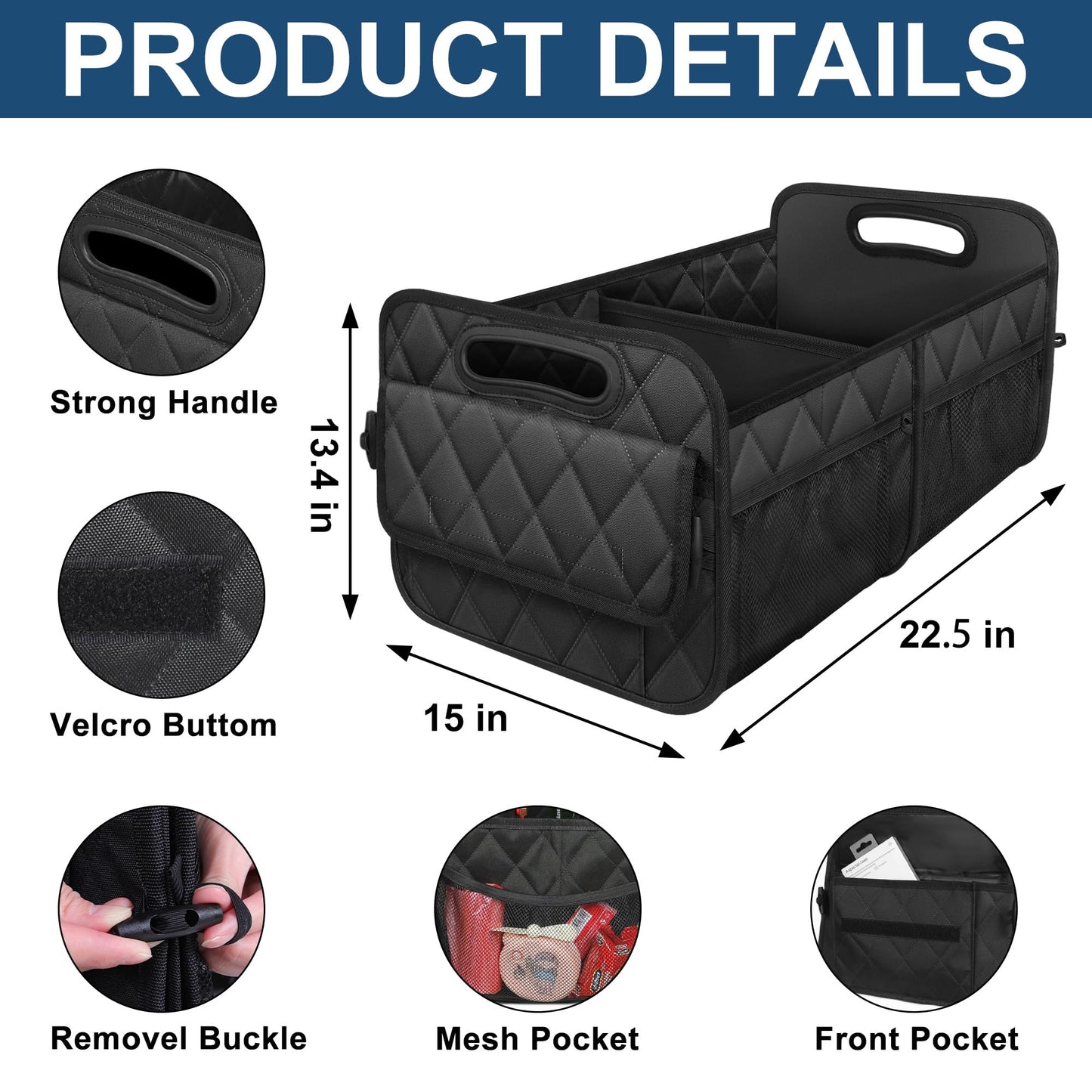 Deosk Car Trunk Organizer and Storage with 6 Big Pockets, Waterproof Polyester Trunk Organizer for SUV, Minivan, Truck (Large, Black)