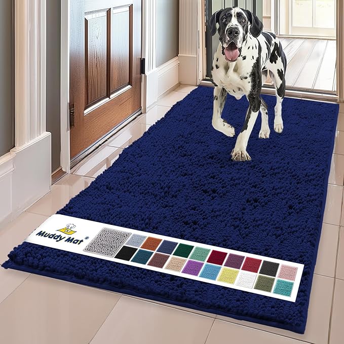 Muddy Mat® | Super Absorbent Door Mat Indoor, Microfiber Quick Dry Chenille Entryway Rug, Non-Slip Front Door Mat, Indoor Mats for Entryway, Machine Washable Pet Rug, Navy Blue 36"x60"