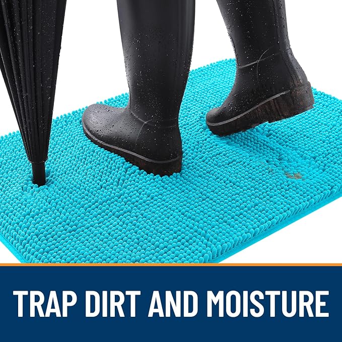 OLANLY Dog Door Mat for Muddy Paws 44x32, Absorbs Moisture and Dirt, Absorbent Non-Slip Washable Doormat, Quick Dry Chenille Mud Mat for Dogs, Entry Indoor Entryway Carpet for Inside Floor, Aqua Blue