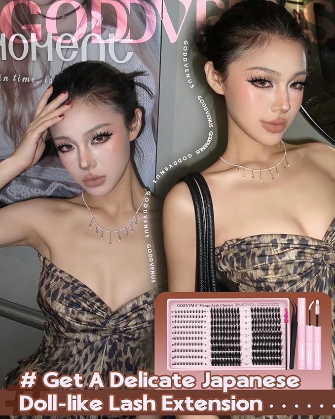 Goddvenus Manga Lash Clusters Kit Natural 280Pcs Cluster Eyelash Extensions Kit Wispy Anime Eyelash Clusters Fairy Fluffy DIY Individual Lash Extensions Kit C Curl 12-20mm