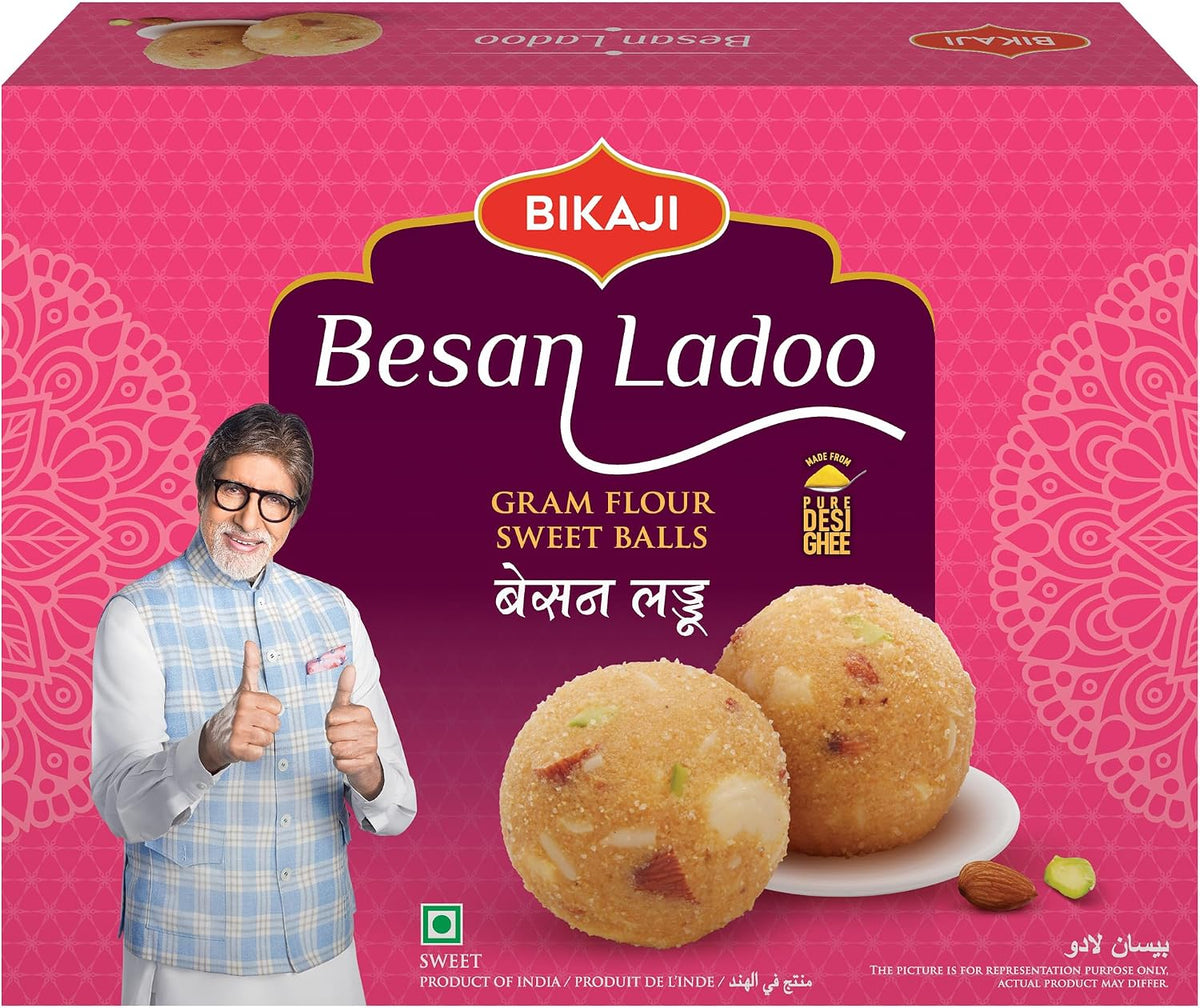 Bikaji Besan Ladoo – 14.11 Oz (400g) , Traditional Indian Sweet Made with Desi Ghee , Gram Flour Laddu with Almonds, Cashews & Pistachios , Rich Texture & Flavor , Festive Mithai for Gifting & Celebrations Perfect Sweet Box