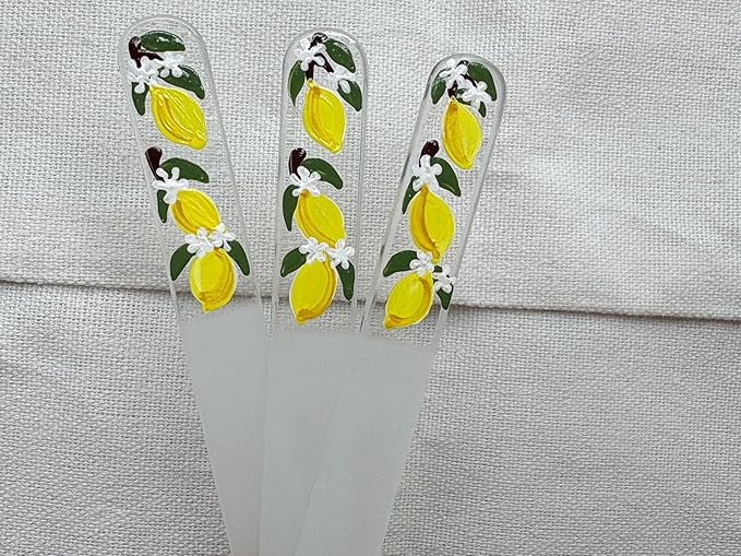 Hand-Painted Glass Nail File Ã¢ÂÂ Czech Crystal Manicure File with Lemon Design, Gentle Durable Nail Care Tool, Gift for Women