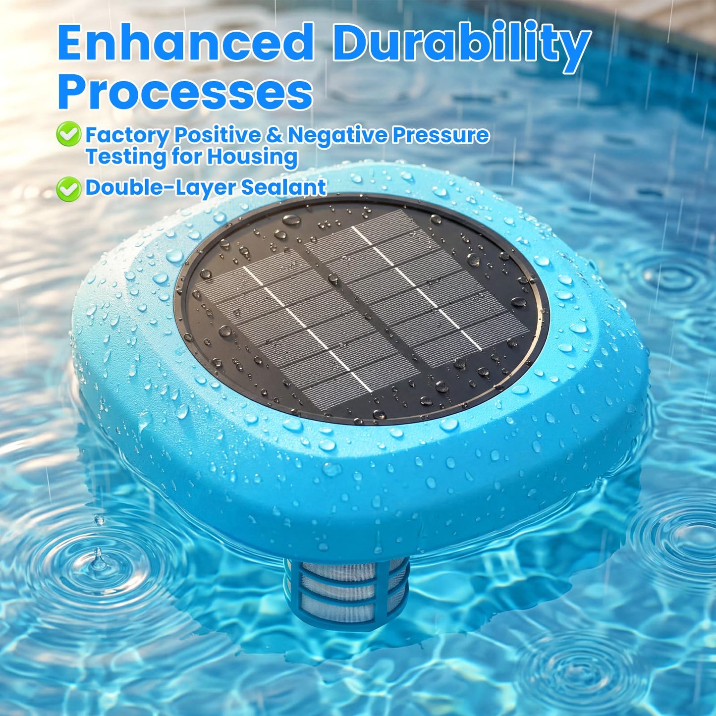 Solar Pool Ionizer, Upgraded Floating Ionizer for Pool with 1LB Heavy-Duty Copper Rod & Double-Sealed Housing, Pool Cleaner for Above/In-Ground Pools, Spas, Hot Tubs Up to 45,000 Gallons