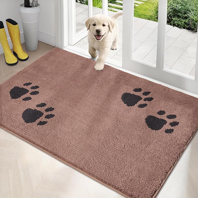 PURRUGS Dirt Trapping Door Mat 34" x 59", Non-Skid/Slip Machine Washable Microfiber Entrance Rug, Shoes Scraper, Dog Doormat, Super Absorbent Floor Mat for Muddy Wet Shoes and Paws, Light Brown