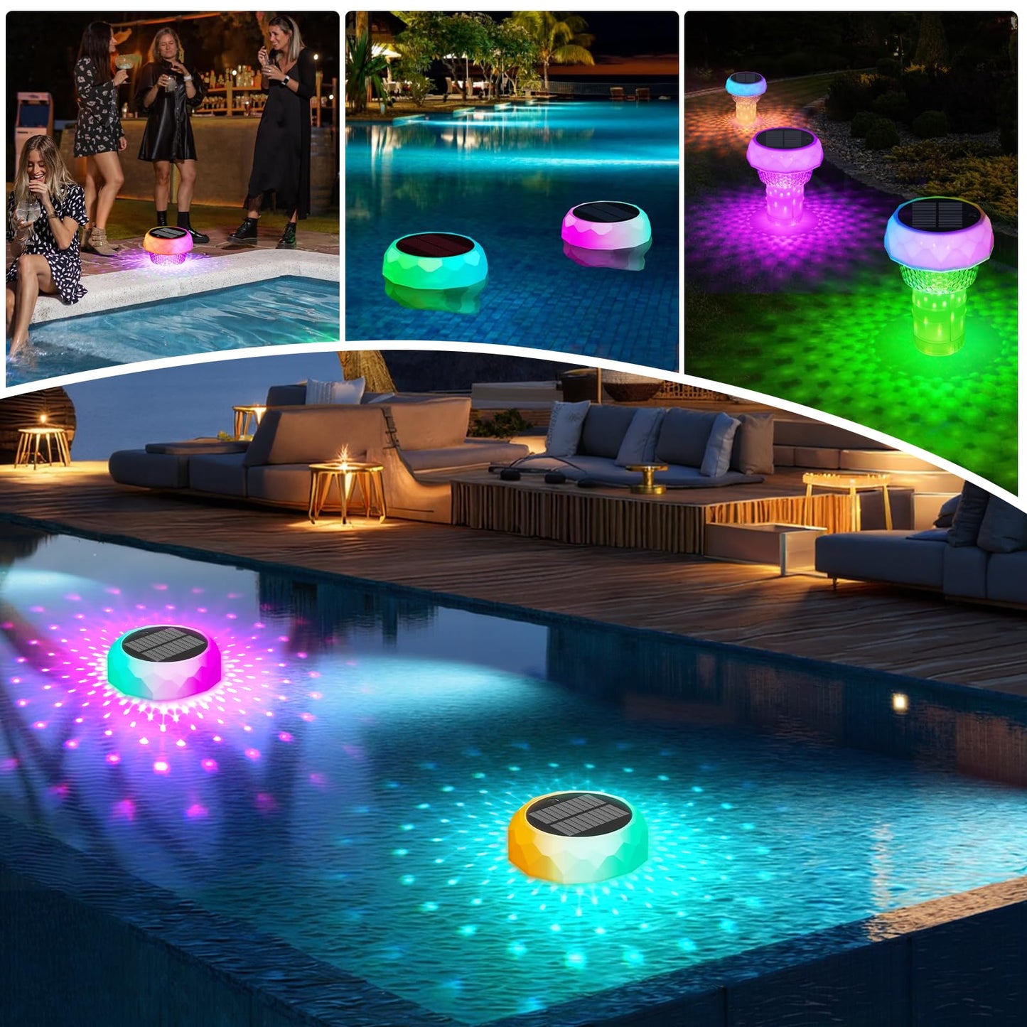 2025 Upgrade Solar Pool Chlorine Floater, Pool Lights that Float with Remote Control, 8 Lighting, Timing Mode, IPX68 Waterproof for Inground Pool, Pool Party