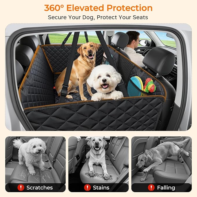 URPOWER Back Seat Extender for Dogs - Large Hard Bottom Dog Car Seat Cover Holds 550lbs, Waterproof Comfortable Dog Hammock Pet Bed with High-Density Foam Non-Slip Backseat Protector for Cars, SUVs