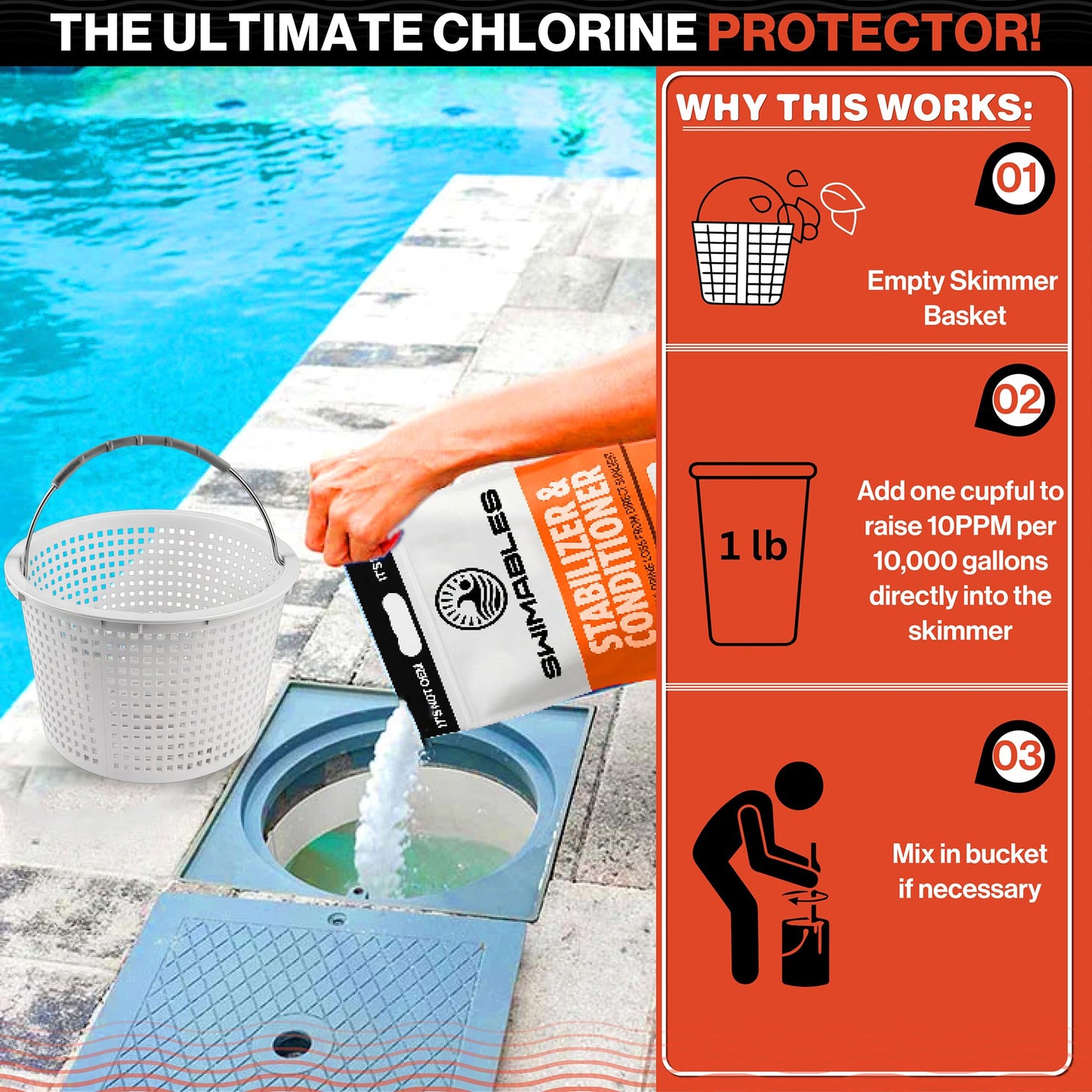 Swimables 8-Pounds Premium Pool Stabilizer & Conditioner, Max Strength Cyanuric Acid for Pools, Spa & Salt Water – Reduces Chlorine Loss, Ideal for Swimming & Hot Tubs
