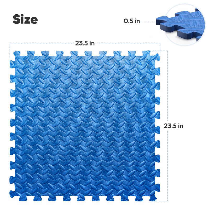32 Pack Home Gym Mat, Puzzle Exercise Mat,EVA Interlocking Foam Floor Tiles for Home Workout Equipment and Kids' Play Areas - Blue, 24 in x 24 in x ½ in - 32 Tiles (Blue, 32 Pack 128 sq ft)