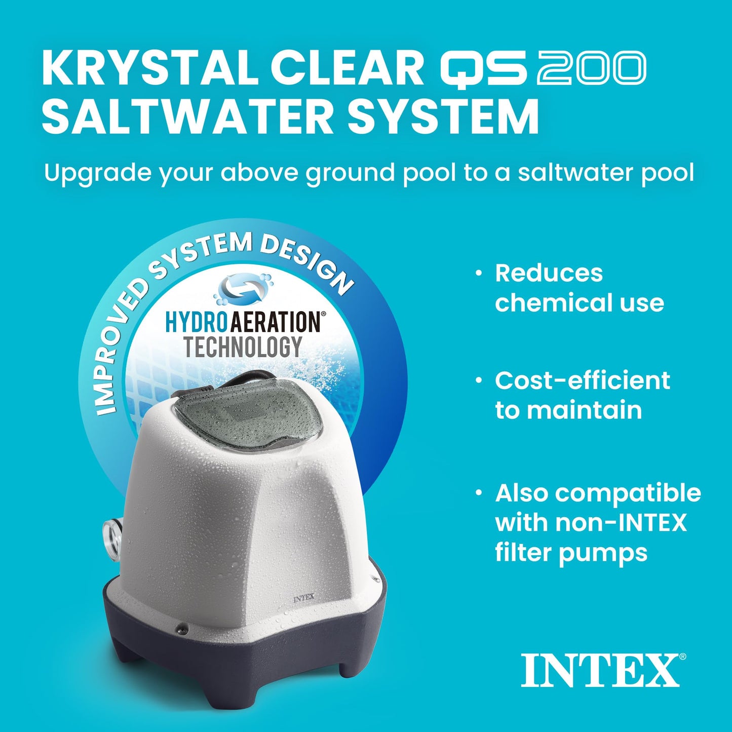 INTEX Krystal Clear Saltwater Pool Chlorine System for Above Ground Pools up to 2,200 Gallons, Pool Cleaner with Automatic Timer and Self Cleaning