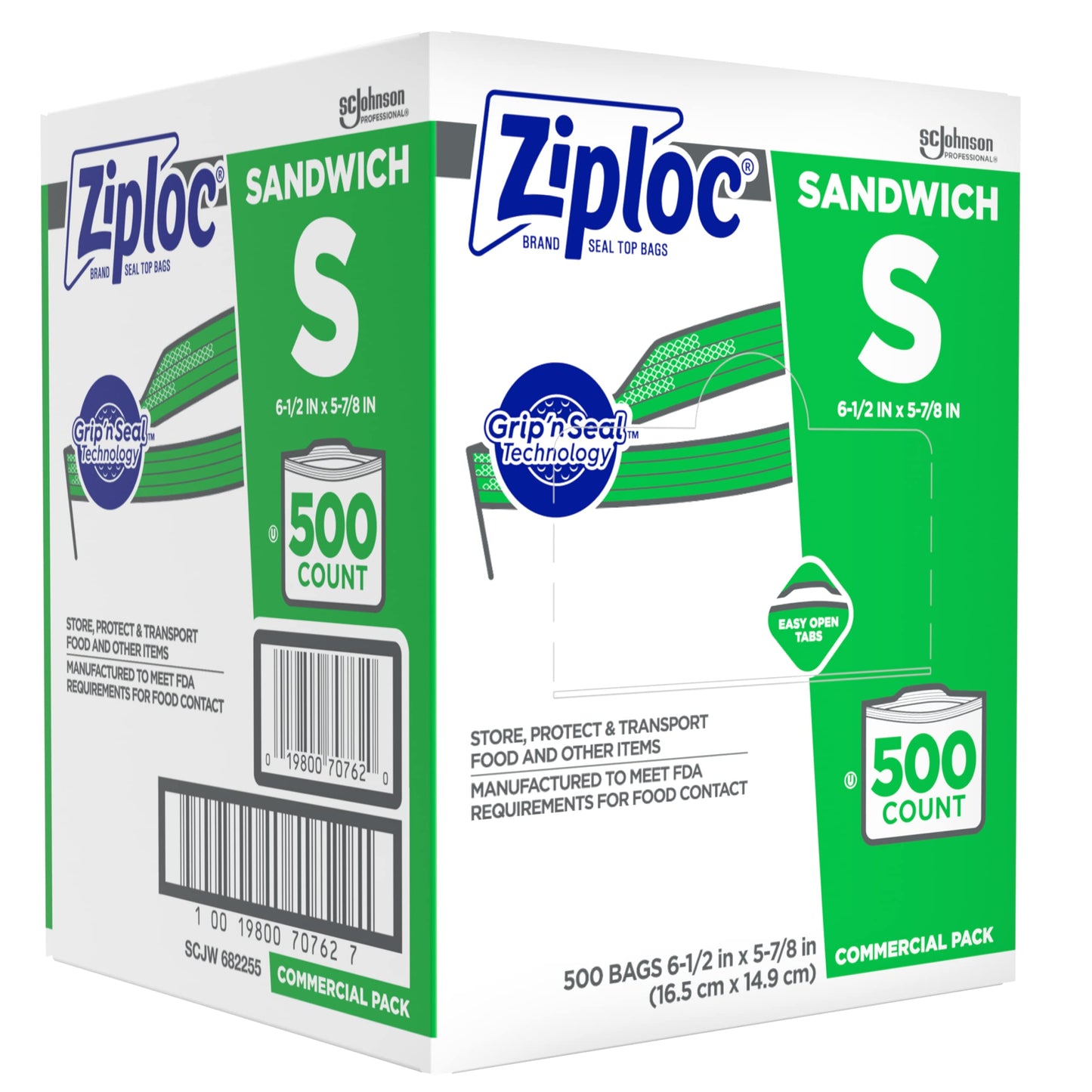SC Johnson Professional Ziploc Brand Sandwich Bags, Food Storage Ziploc Brand Bags, Easy Open Tabs, Commercial Pack, 500 Count Box, for Professional Use Only