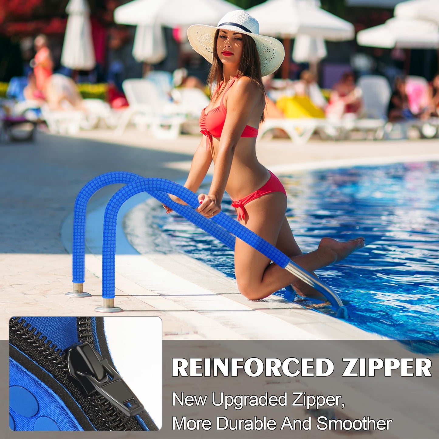 2 Pack Neoprene Pool Handrail Covers, 10 Foot Swimming Pool Hand Railing Covers with Enhanced Zipper Slip Resistant Anti-Scald Safety Rail Grip Handles Sleeve for Inground Swimming Pool Ladder Handles