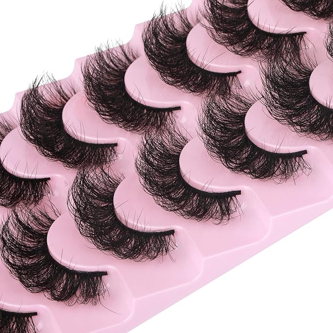 False Eyelashes Full Lashes Mink Wispy Thick Volume Eye Lashes Curly Strip Lashes Extensions Natural Dramatic 20MM Long 7 Pairs Fake Eyelashes Pack