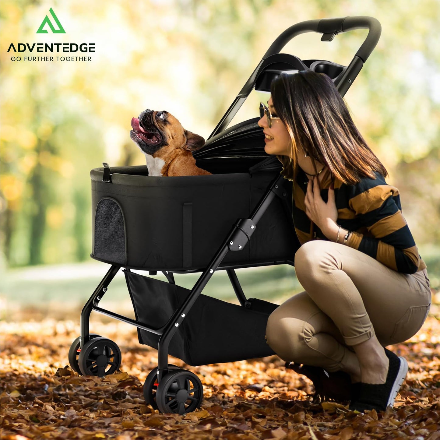 AdventEdge Pet Stroller 3 in 1 Foldable Dog Stroller, Cat Strollers, Foldable pet Strollers & Cat Carrier, Pet Carrier, Lightweight with Cup Holder, Waterproof & Breathable Mesh Canopy