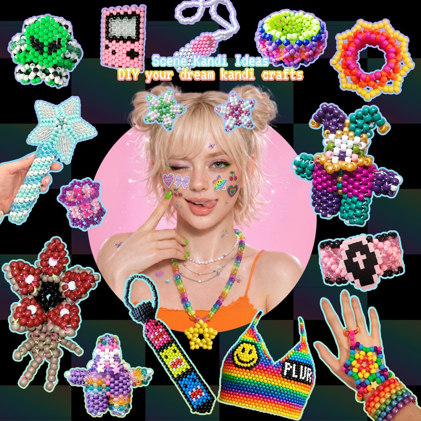12000Pcs Pony Beads Kit, 40 Colors Rainbow Rave Kandi Beads for Bracelets Friendship with Neon Glow Beads Bulk for Hair Braiding DIY Jewelry Making Craft Kits (Shock Resistant Stackable Box, 9.2lb)