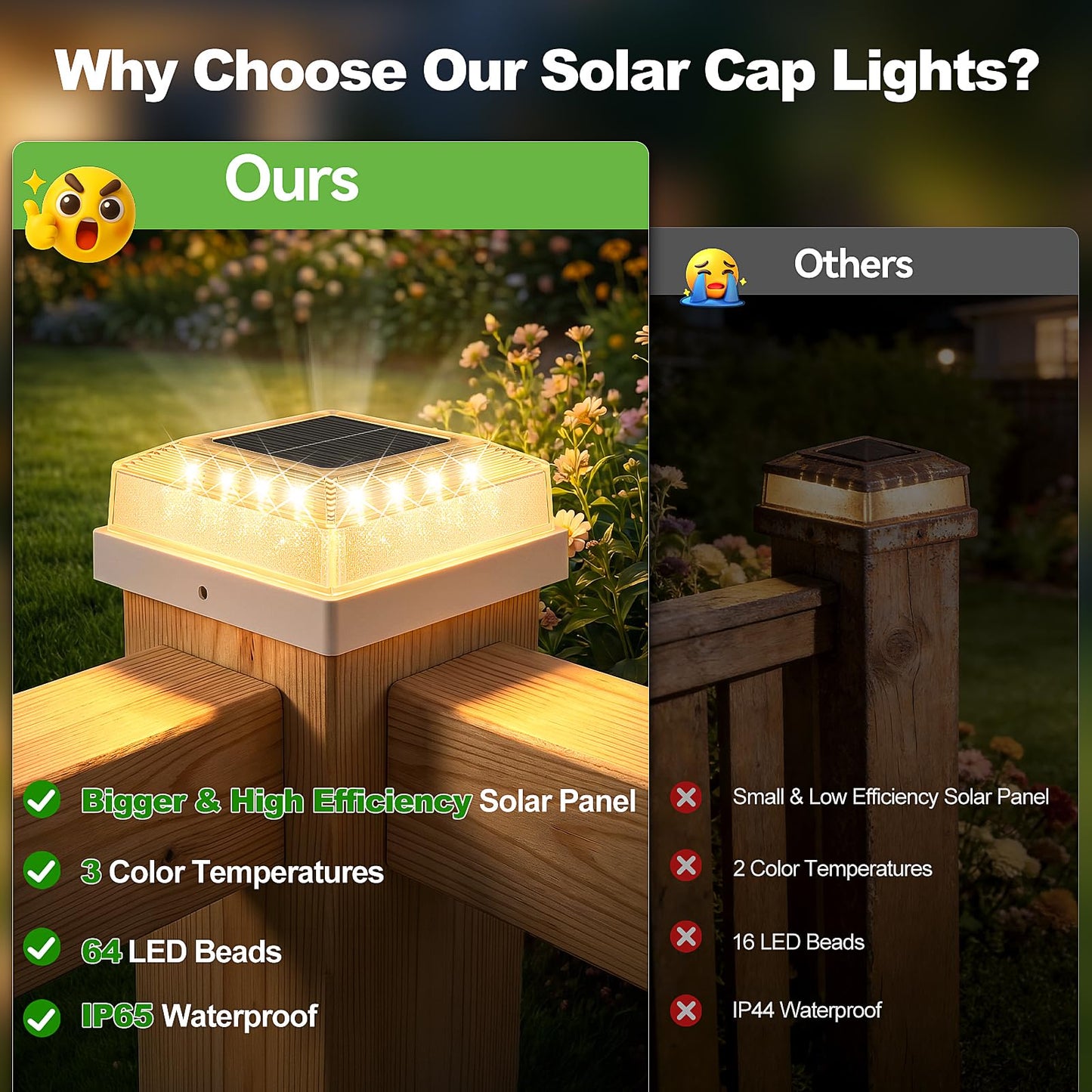 Brightever 3.5x3.5 4x4 Solar Post Cap Light Outdoor, 12-Pack Fence Post Solar Lights for Wooden/Vinyl Posts, 3 Lighting Modes, Solar Powered Waterproof Deck Post Lights for Garden Patio, White