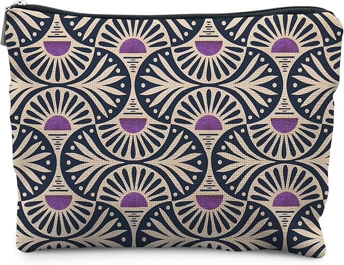 Boho Makeup Bag Gifts for Women, Sunset Leaf Aesthetic Makeup Pouch(Purple)