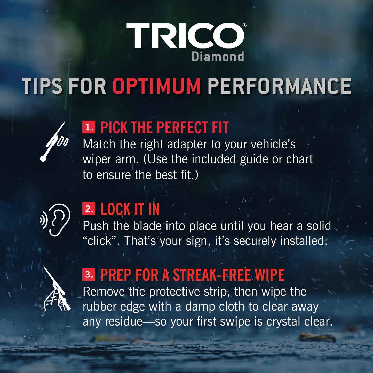 TRICO Diamond 22" + 21" Super Premium Automotive Replacement Windshield Wiper Blades (Set of 2), Passenger and Driver Side All-Weather Beam Wiper Blades for Select Vehicle Models (Item #25-2221)