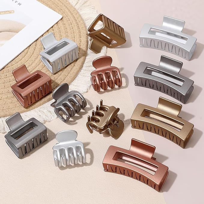 12 Pcs Hair Clips for Women 3 Styles Small Medium Large Claw Clips for Thin Thick Curly Hair, Strong Hold Hair Claw Clips, Stylish Hair Accessories Ideal Gifts for Women (Metallic Glitter)