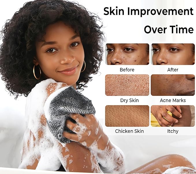 African Exfoliating Net Sponge Black & Seawave - 2 Pack Real African Net Authentic - Body Wash Scrubber for Shower Bath - Africa Bath Sponges for Men Back Scrubber Shower Accessories