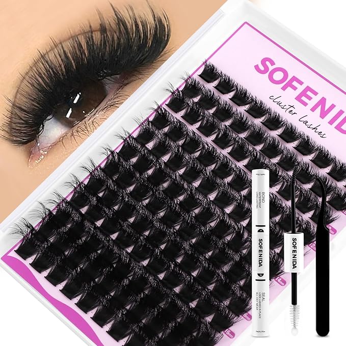 SOFENIDA Lash Clusters Kit Thick 200D Lash Extension Kit 10-18mm Volume Cluster Lashes D Curvature Cluster Eyelash Extensions DIY Lash Extension kit at Home(200D-10-18MIX Thick Kit)