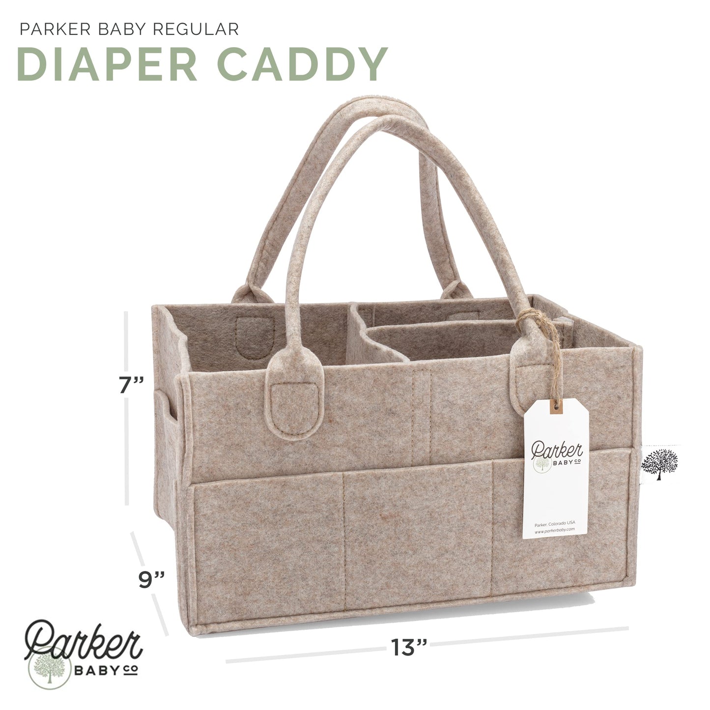 Parker Baby Diaper Caddy - Nursery Storage Bin and Car Organizer for Diapers and Baby Wipes - Oatmeal, Regular
