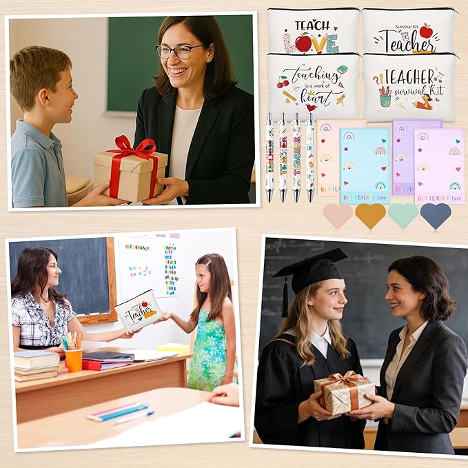 Teacher Appreciation Gifts in Bulk,16 PCS Teacher Gifts with Makeup Bag Sticky Note Pads Bookmarks Pen,Back to School Christmas Valentine End of Year Thank You Gift from Students