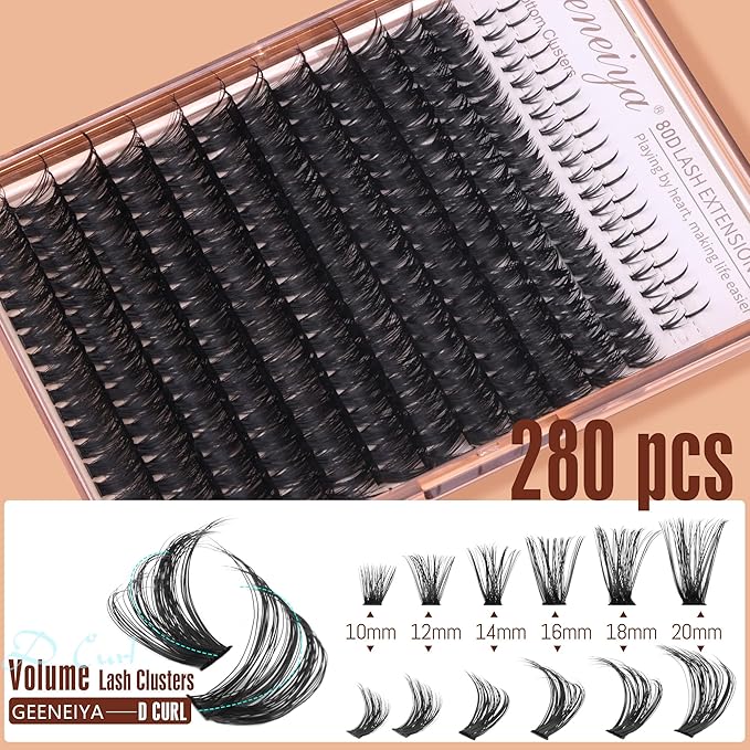 Geeneiya Cluster Eyelash Extensions with Bottom Lash Clusters 10-20mm DIY Lash Extension Wispy Volume Eyelash Clusters and Manga Spike Under Lashes for Beginners