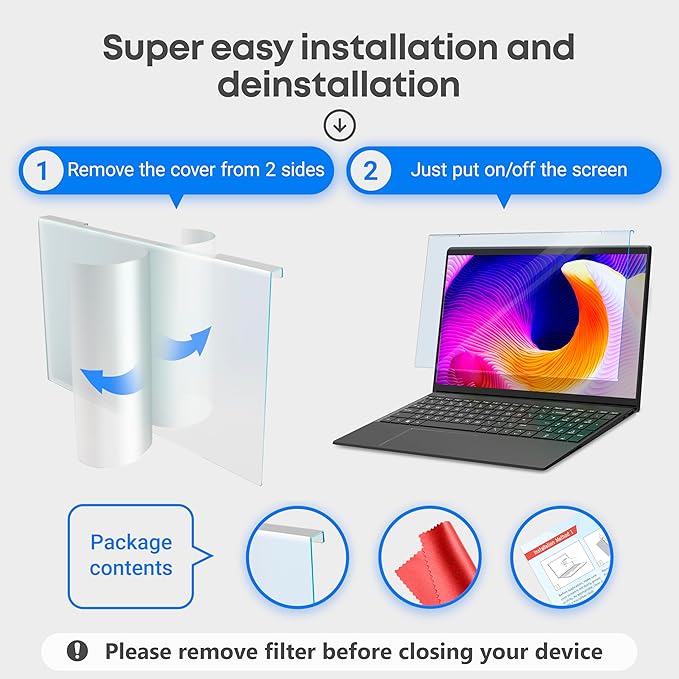 VINTEZ Blue Light Screen Protector for 15.6 Inch Computer Monitor and Laptop – Anti-UV Blue Light Blocking Film for Desktop PC, Eye Protection Filter, 14.2" x 8.7", 1 Pack