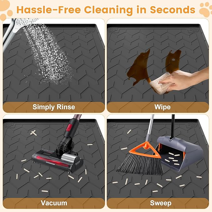 Cat Litter Mat, Extra Large 40"x28" Silicone Mat for Litter Box, Waterproof & Non-Slip Rubber Mat with Lip, Litter Trapping & Scatter Control, Soft on Cat Paws, Urine-Proof Floor Protector