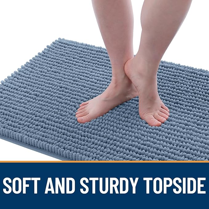 OLANLY Dog Door Mat for Muddy Paws 44x32, Ultra Absorbent Chenille Mud Doormat, Non-Slip Washable and Dirt Trapping Doormat for Indoor Entryway, Quick-Dry Indoor Pet Bed Mats for Dogs, Airy Blue
