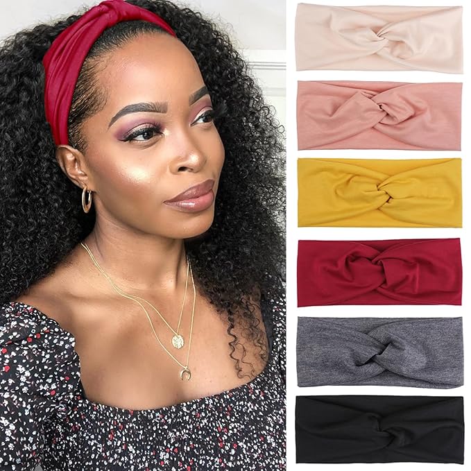 Kachanaa 6 Pcs Non-Slip Headbands for Women,Boho Hair Bands Soft Cross Elastic Head Bands Hair Accessories,Wear for Yoga Working Out Travel or Running