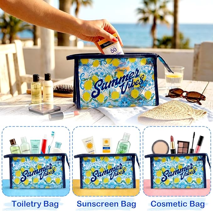 COSHAYSOO Sunscreen Bag Clear Makeup Toiletry Pouch Beach Vacation Essentials for Women Teen Girls Trip Gifts Summer Pool Travel Must Have Accessories Waterproof Stuff