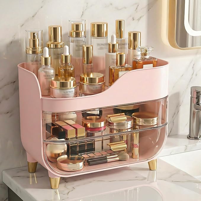 Makeup Organizer for Vanity with Large Smooth Drawers Extra Large Skincare Organizer for Bathroom Countertop and Dresser, Crystal Clear Cosmetic Storage Display Case for Beauty Products