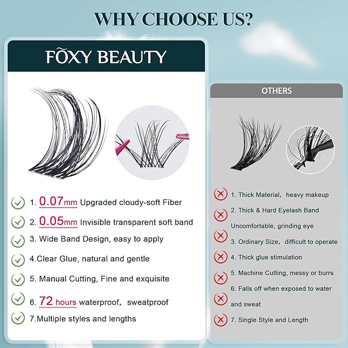 Vasa Muse Premium Lash Clusters Kit Lashes Wispy Lash Clusters Natural Eyelash Clusters Spiky Fairy Eyelash Extension Kit invisible Band Eyelashes with Bond & Seal for DIY 10-16mm 0.05mm