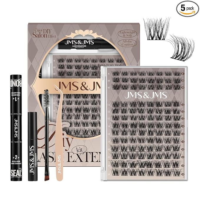 JMS&JMS Lash Clusters Kit Lash Extension Kit with Lash Bond and Seal Eyelash Applictor Lash Remover Eyelash Brush Lash Extension Kit for Beginner (3D BABY SOFIA-8-18mix)